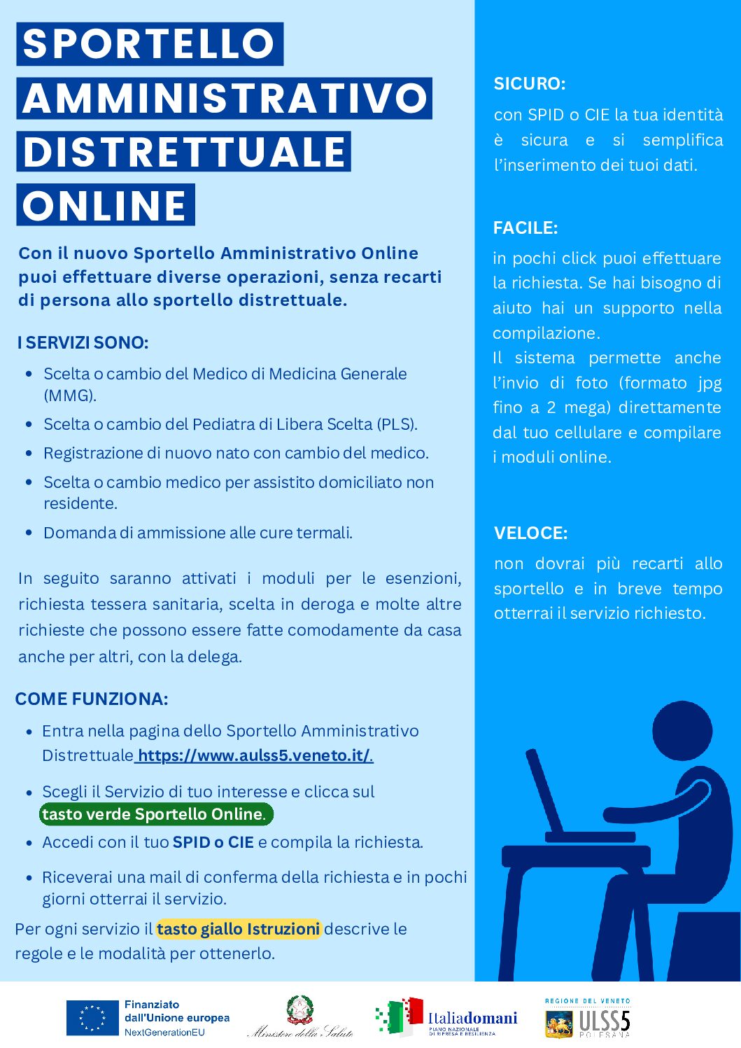Avvio dello Sportello Amministrativo Distrettuale online Azienda ULSS5 Polesana